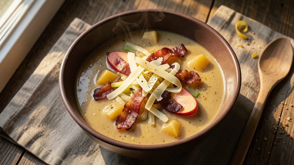 Apple Barn Loaded Potato Soup Recipe: Crispy Celery Crown Over Creamy Apple-Cheddar Dream