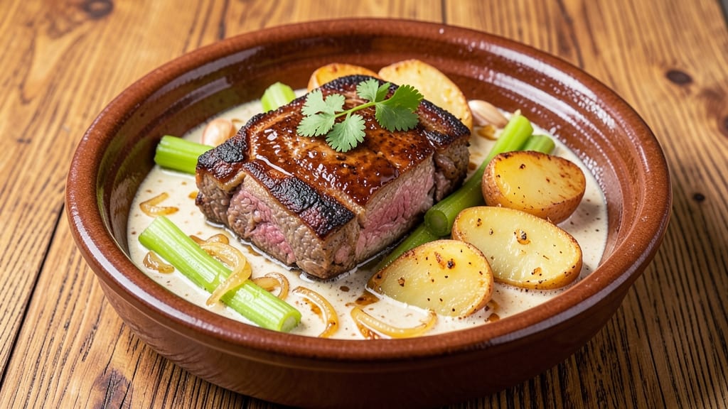 Beef Giniling with Potato Recipe: Savory Stew With Crispy Celery Crown