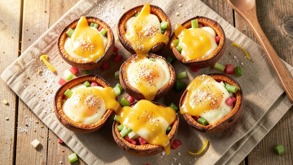 Sweet Potato Egg Cups Recipe: Baked Custard Clouds With Crispy Celery Topping