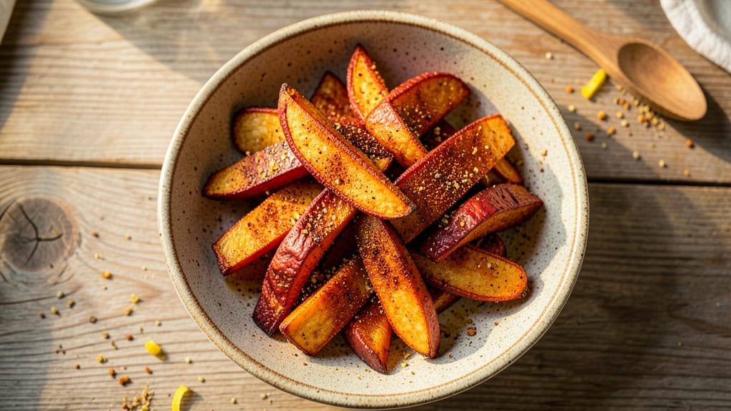 Air Fried Sweet Potato Wedges Recipe: Crispy Celery Crown Over Smoky Paprika Dust
