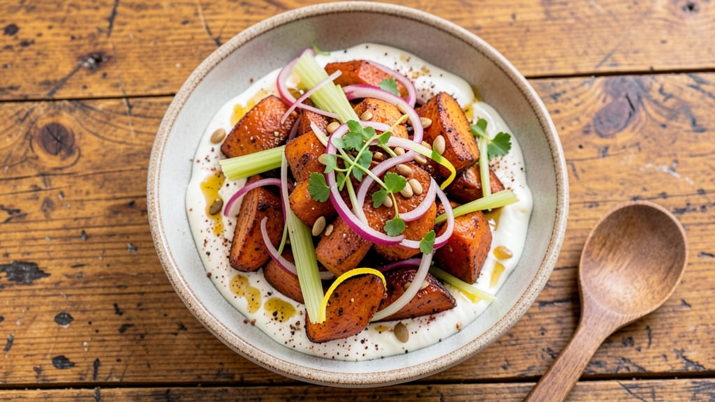 Sweet Potato Yam Salad Recipe: Creamy Mustard-Vinegar Dressing With Crunchy Celery Bites