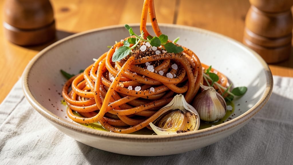 Sweet Potato Noodles Recipe Vegetarian: Silky Ribbon Noodles With Nutty Toasted Crunch