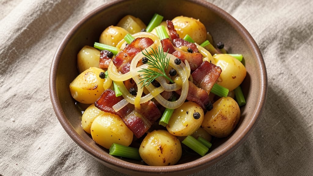 Authentic Hot German Potato Salad Recipe: Crispy Celery Crown Over Spiced Vinegar Bliss