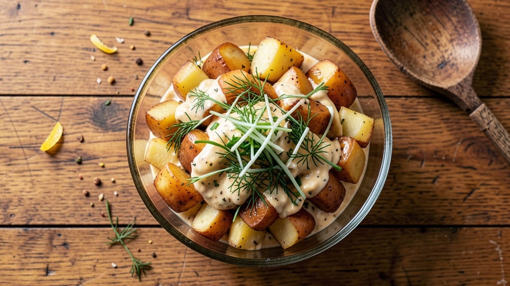 Alton Brown's Potato Salad Recipe: Crispy Celery Crown Over Creamy Mustard-Dill Bliss
