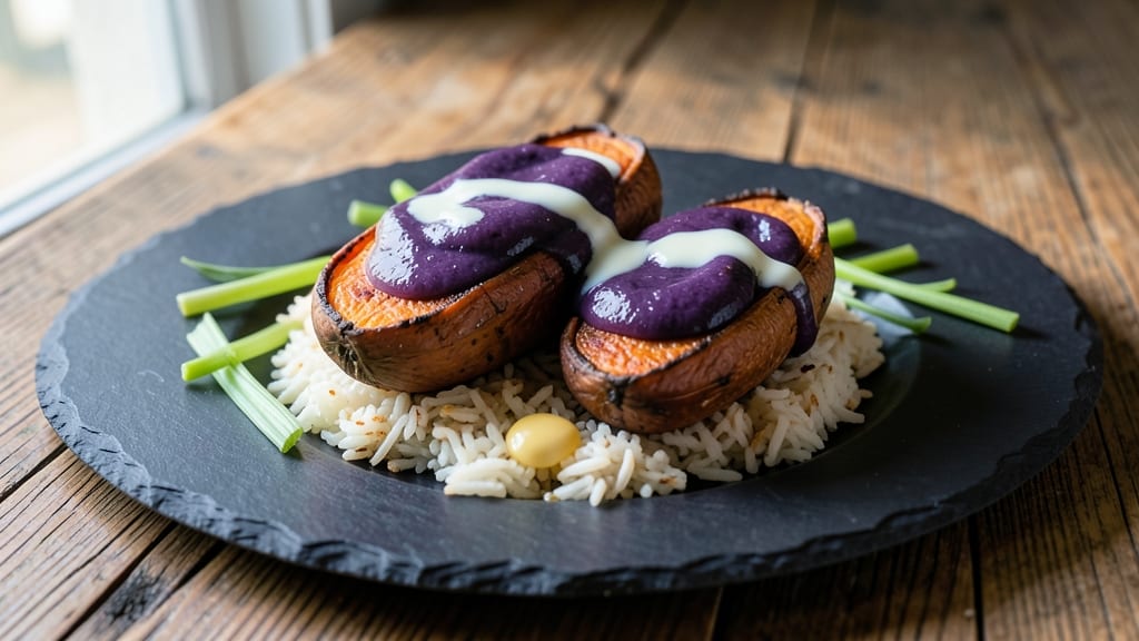Ube Sweet Potato Recipe: Purple-Hued Custard With Crispy Celery Crown