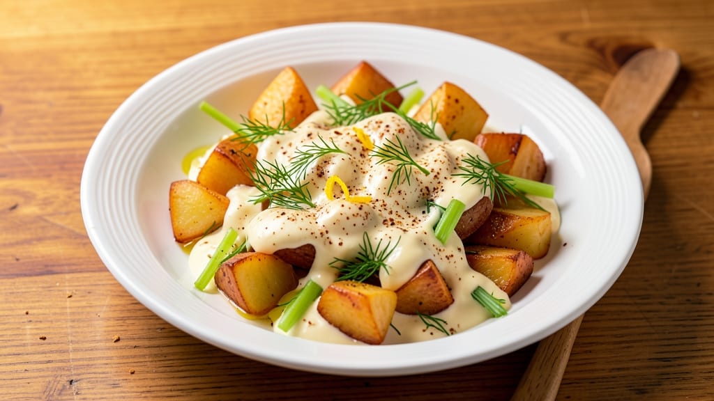 Aussie Potato Salad Recipe: Crispy Celery Crown Over Tangy Lemon-Dill Bliss