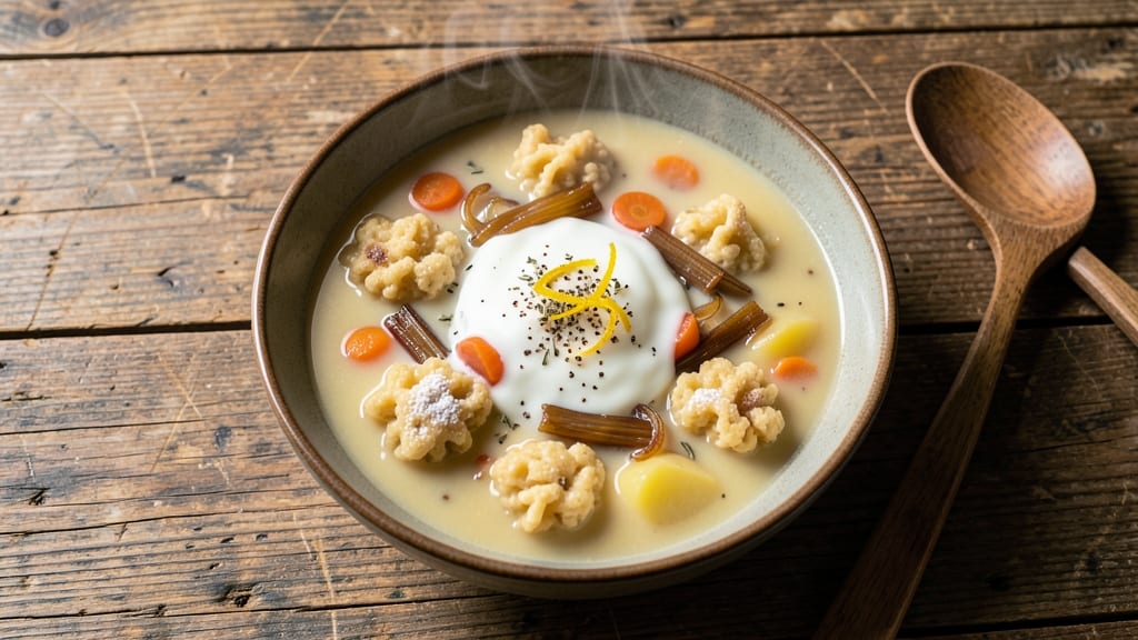 Amish Potato Soup With Rivels Recipe: Celery-Crusted Crunch Over Creamy Spiced Potatoes