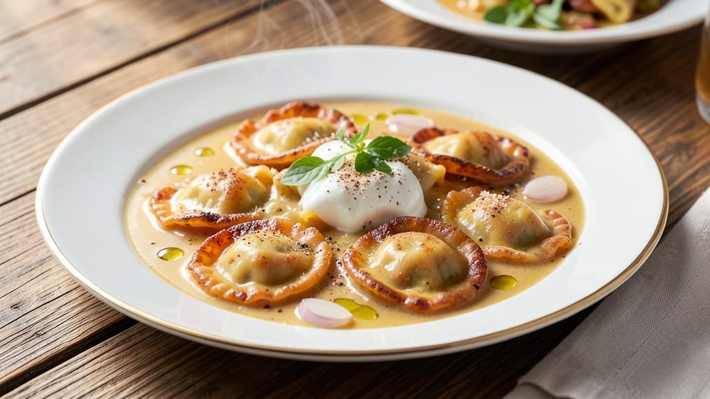 Sweet Potato Ravioli Sauce Recipe: Nutmeg-Infused Creaminess With Celery Crown Crunch