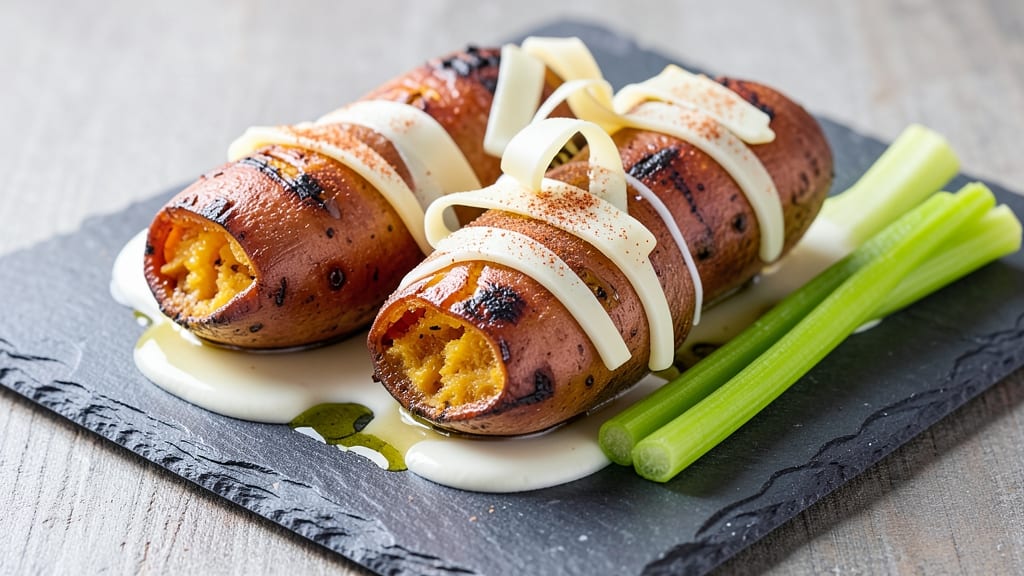 Sweet Potato Treats Recipe: Crispy Celery Crown Over Cheesy Spiced Roast